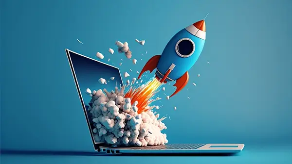 seo launch rocket from laptop boom