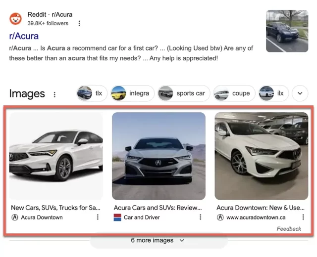 structured data example for acura