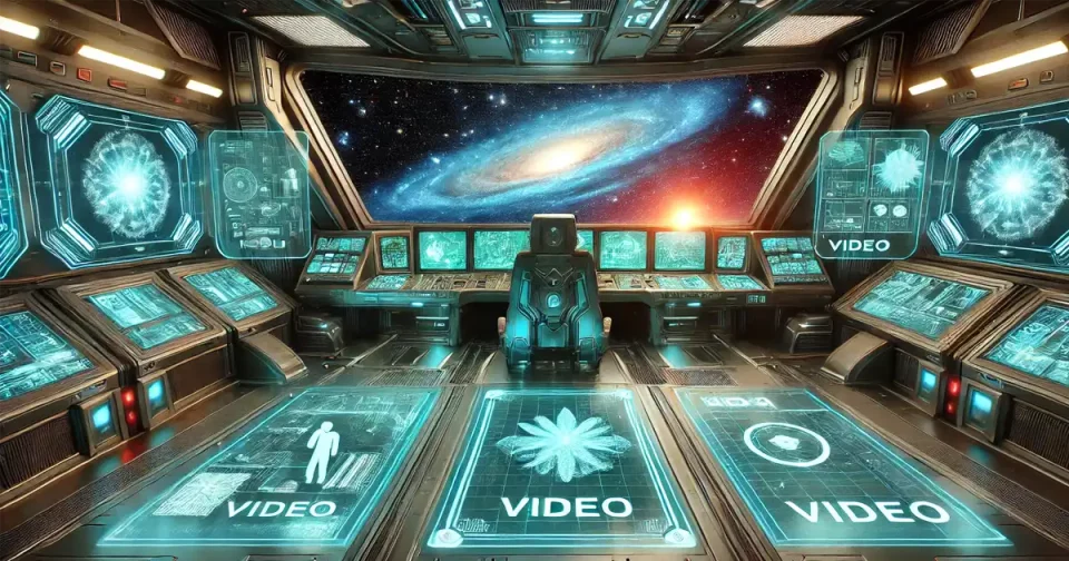 video content marketing strategy spaceship console with video screens looking out into space